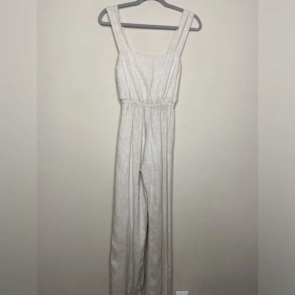 Reformation Trace Oatmeal Linen Cream Tan Jumpsuit Size 0